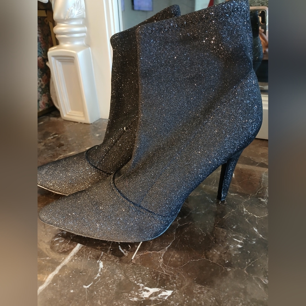Brash Glittery Black Heeled Boots
